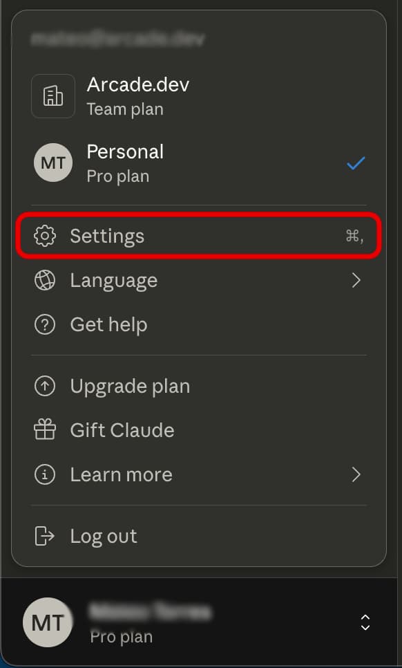 Step 1: Click on the settings icon on Claude Desktop